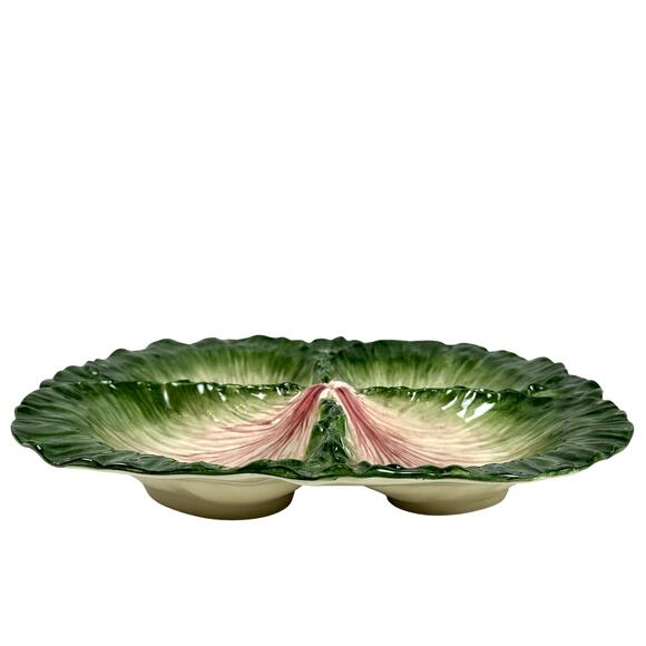 Fitz & Floyd Majolica Green Cabbage Divided Large 12.5" Serving Platter-Chip - Picture 3 of 10